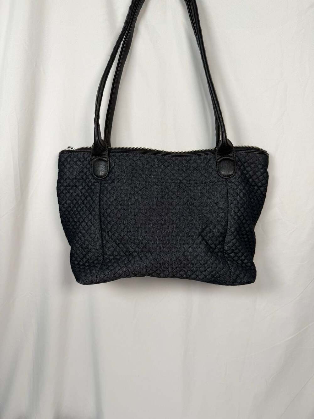 Vera Bradley Carson East West Black Quilted Denim Tote Bag Purse - Picture 3 of 9